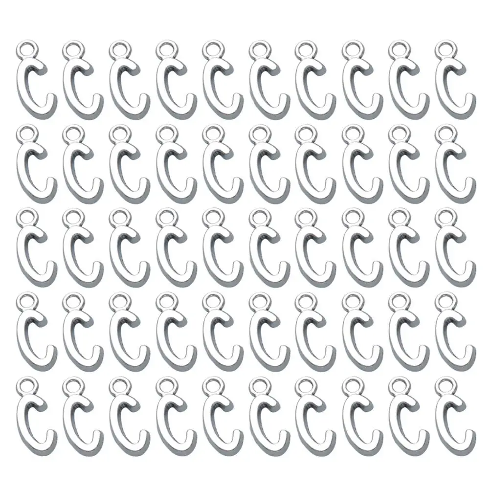 

50 Pcs Alloy Letter Pendant Charms Diy Necklace Bracelet Earrings Crafts Accessories Silver Small Blind Jewelry Parts