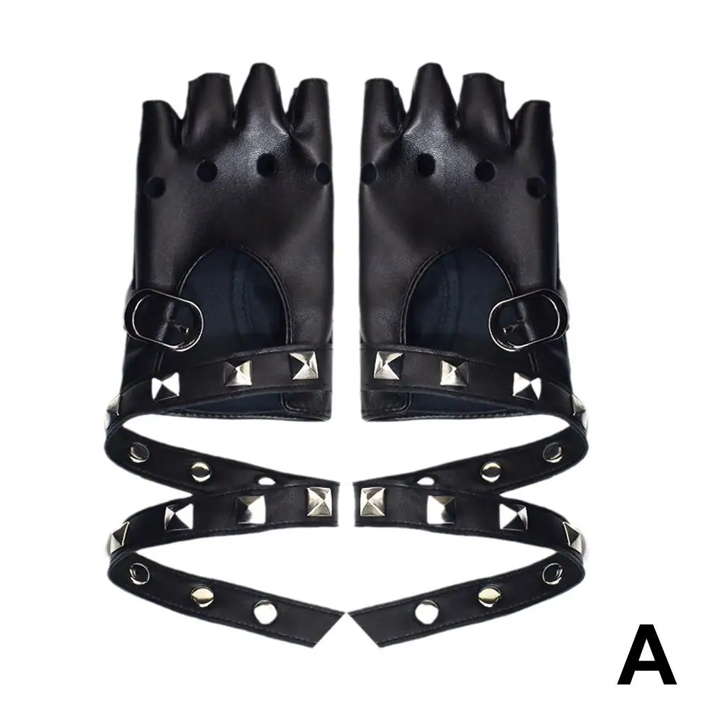 1 paar Gothic Lolita Dance Fäustlinge Frauen Männer Cosplay PU Handschuhe Fünf Leder Kleid Finger Fäustlinge Fahren Dame Handschuhe B3X6