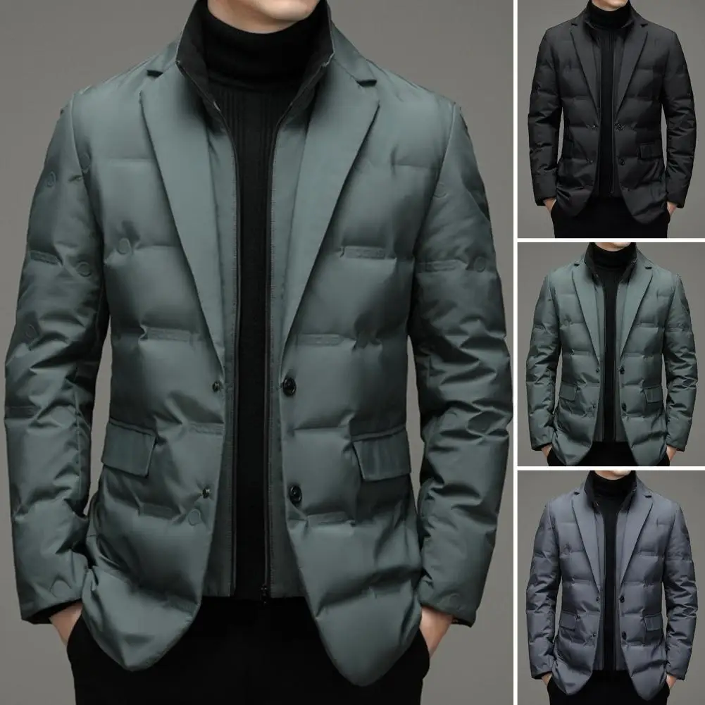 Men Cotton Suit Coat Men's High Collar Cotton Suit Coat with Zipper Placket Quilted Outerwear Stylish Two-piece for Occasions