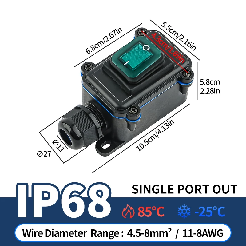 125-250V Waterproof Junction Box With LED Toggle ON/OFF IP68 Heavy-Duty 4-Pin DPST Seal for Outdoor/Marine Electrical Installat