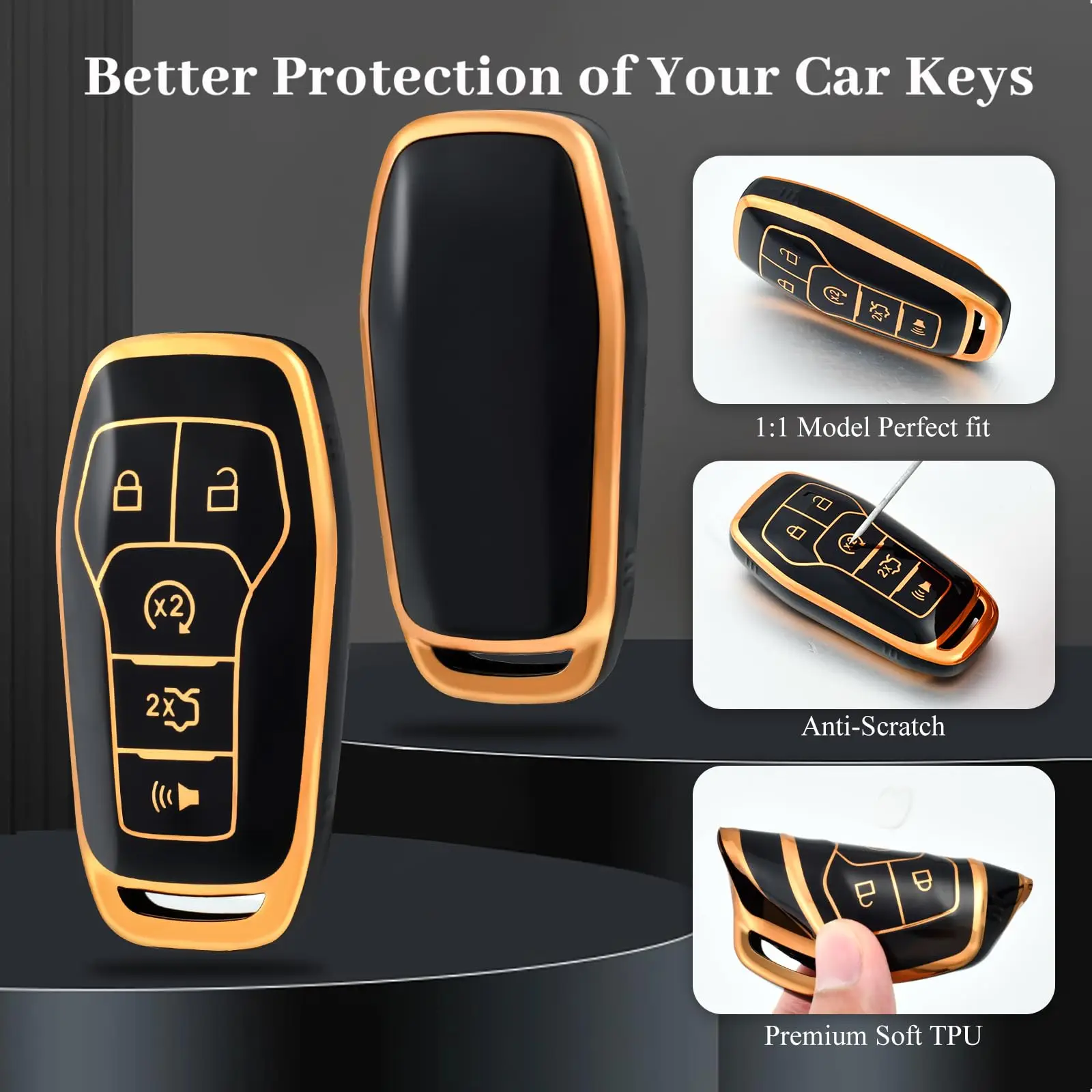 For Ford F150 F250 F350 Fusion Edge Explorer Mustang Lincoln MKZ MKC MKX 5 Buttons TPU Car Remote Smart Key Case Fob Cover Shell view 6