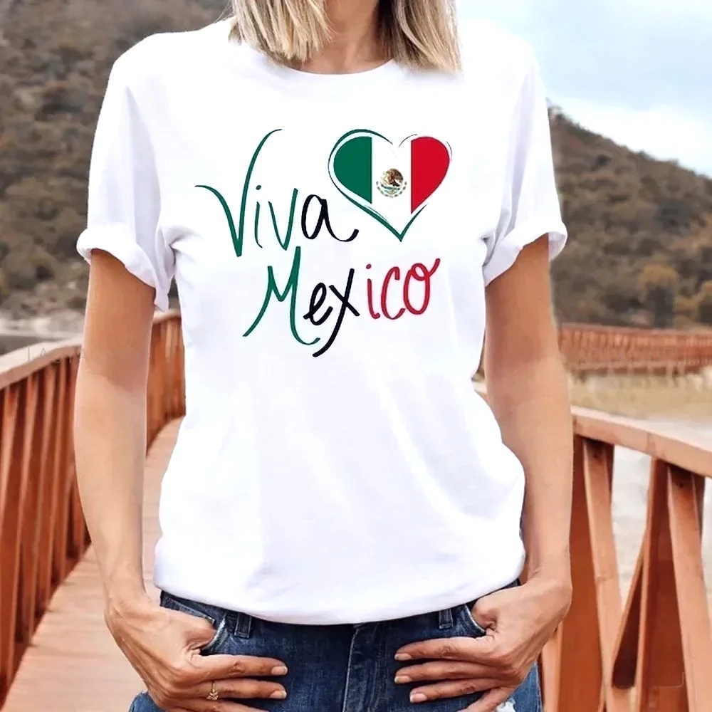 Camiseta de Mujer con Diseño de Independencia de México, para el Mes de la Herencia Hispánica, Traje para el Día del México, Camiseta de Manga Corta para el Festival Viva México