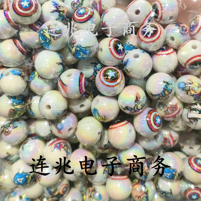 5pcs marvel cartoon anime acrylic beads white background printed beads for diy jewelry making bracelets materials