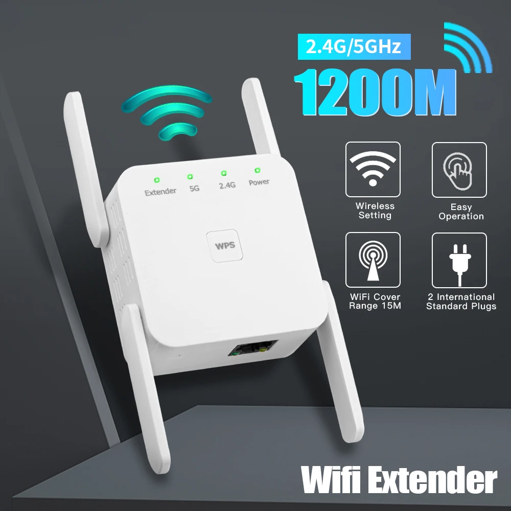 1200Mbps 5Ghz WiFi Repeater AC1200 WiFi Extender Amplifier 2.4G/5GHz Wi-Fi Signal Booster Long Range Network Access Point