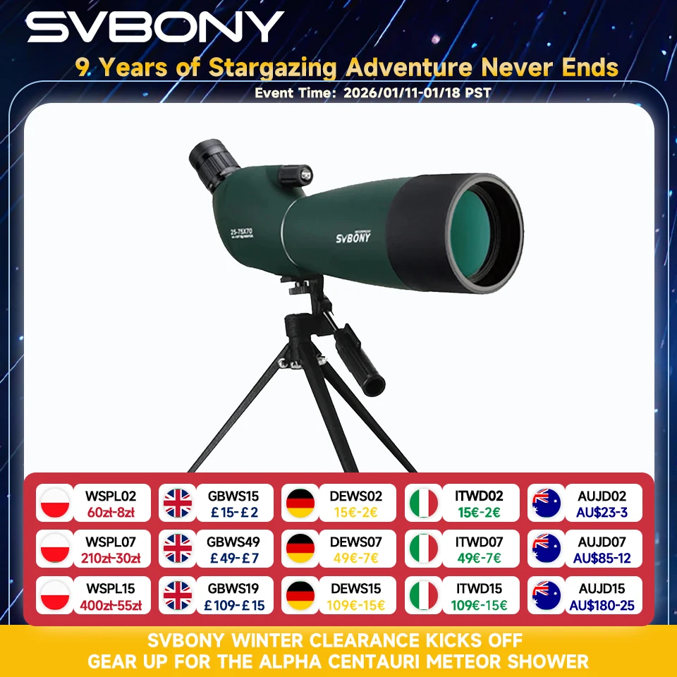 Svbony SV28 Cannocchiale 50/60/70/80mm Zoom potente con treppiede impermeabile, attrezzatura da campeggio, tiro al bersaglio, osservazione degli uccelli