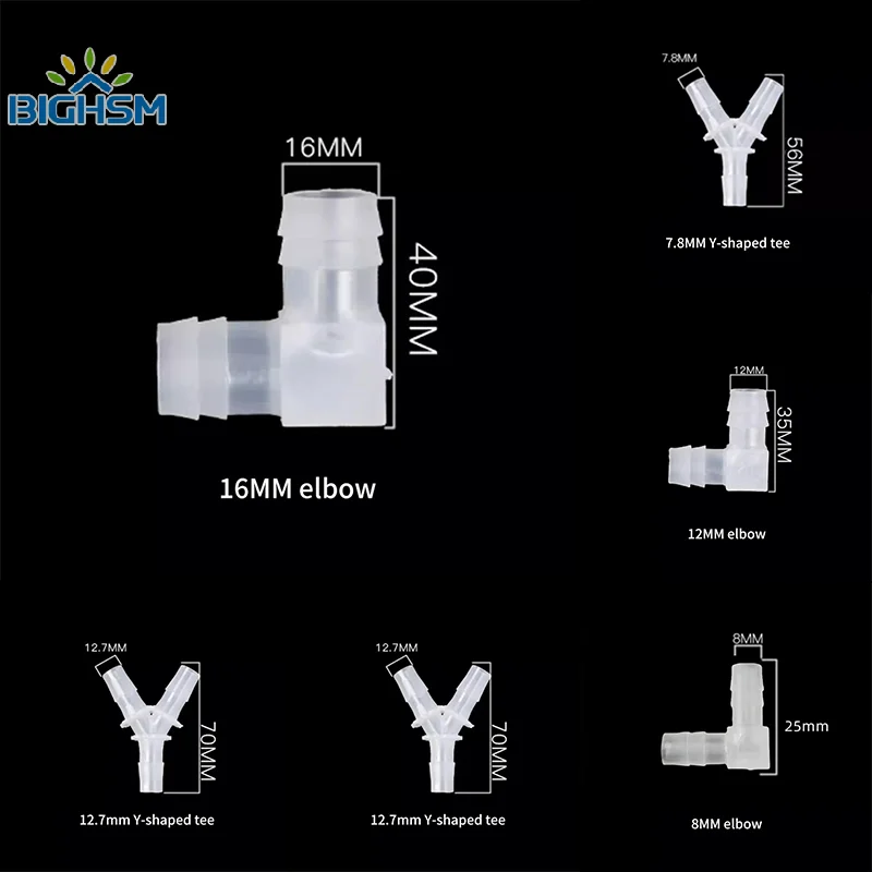 Conectores de codo para pecera, accesorios para acuario, juntas, convertidor de tres vías, cabezal de tubo, reductor recto, adaptador de tubo suave, 8/12/16/mm