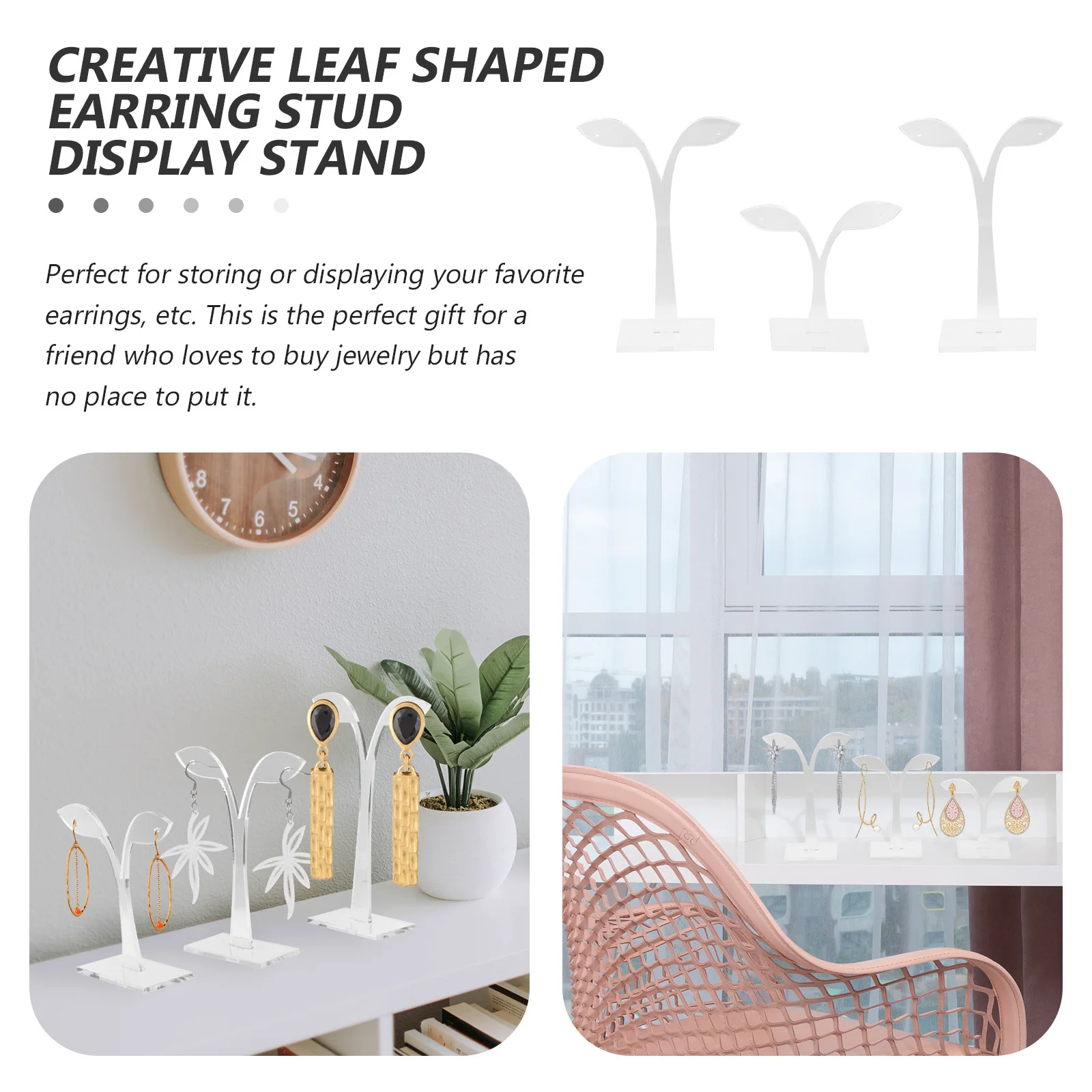 6 pezzi espositore per orecchini in acrilico a forma di foglia, espositore per gioielli, organizer per orecchini, organizer per desktop