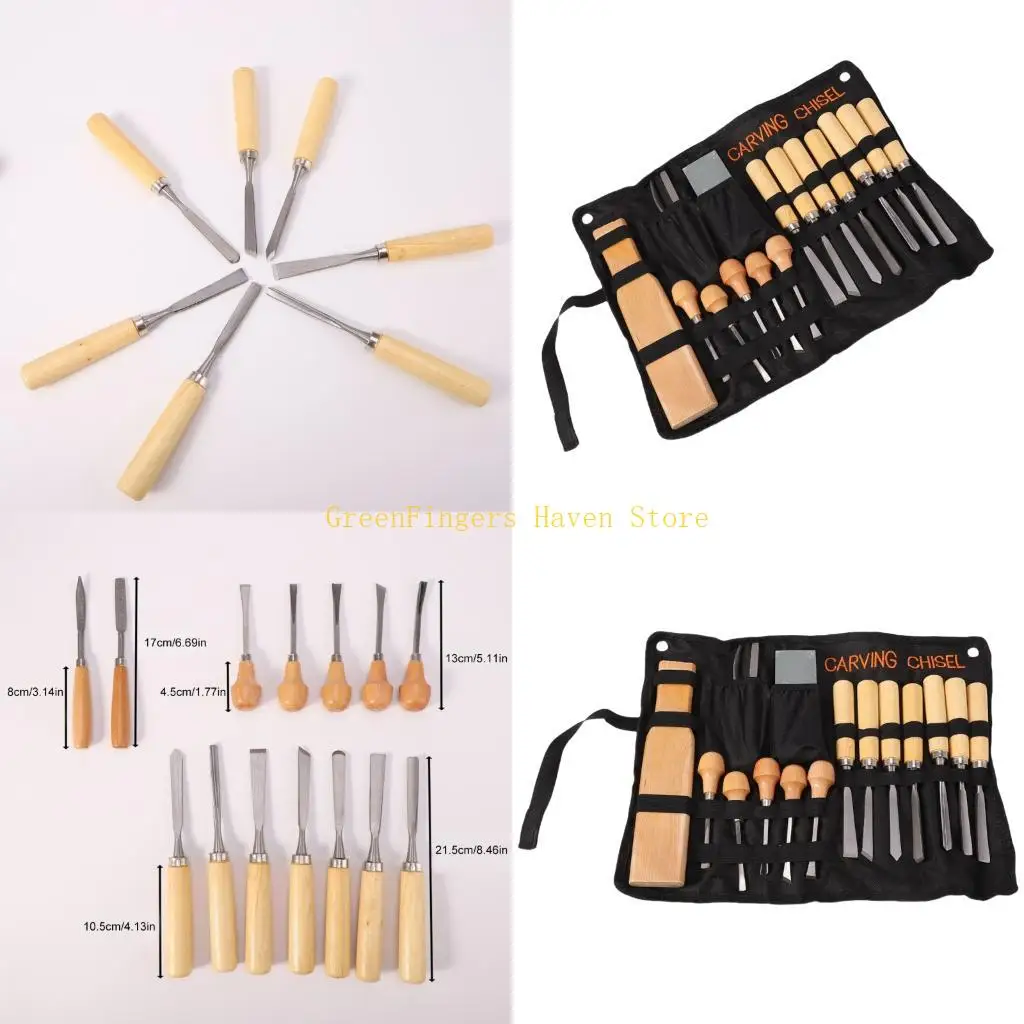 

F68D 16pc Detailed Woodworking Tools Professional Carving Blade Chisels Accessories