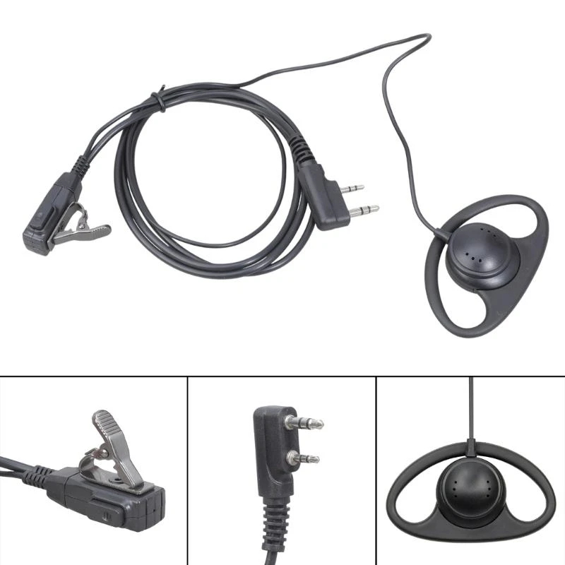D Ear-Hook Earpiece 2 Pin Plug Connector Soft Rubber Earpiece Headset with Microphone for TK-240 TK-250 TK-255 260