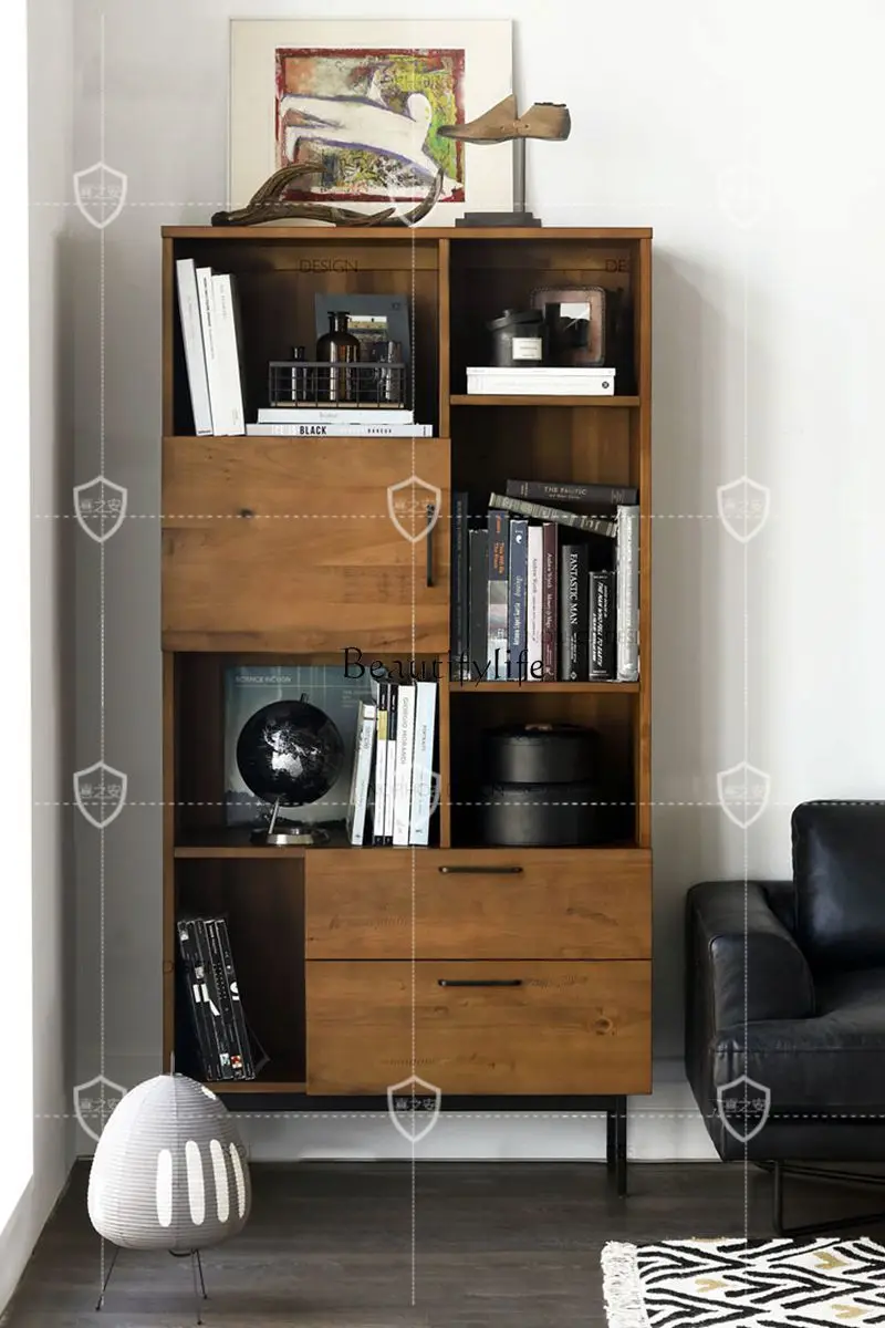 

Nordic solid wood bookcase bookshelf antique solid wood furniture rural vertical cabinet