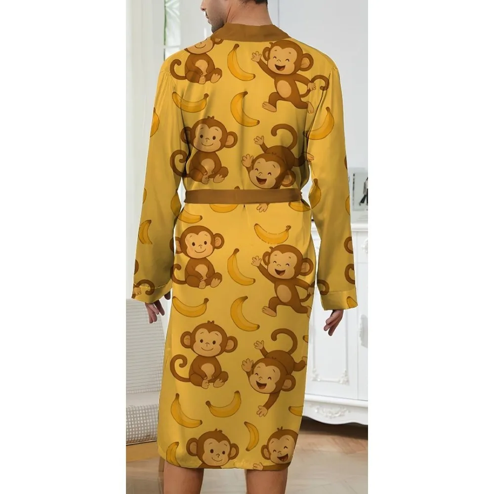 spring autumn men's long robes are a fast drying trend, while home fun monkey patterned digital printed nightgowns are casual.