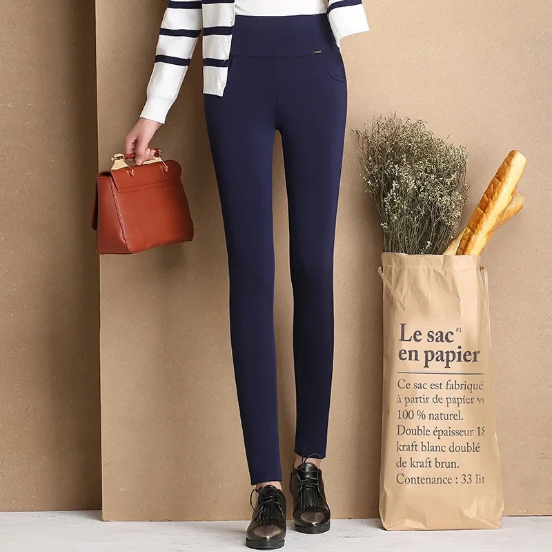 Thicken Warm Plus Velvet Women Trousers 2022 Winter Black Red Blue High Waist Stretch Pencil Pants Female Fleece Office Pantalon