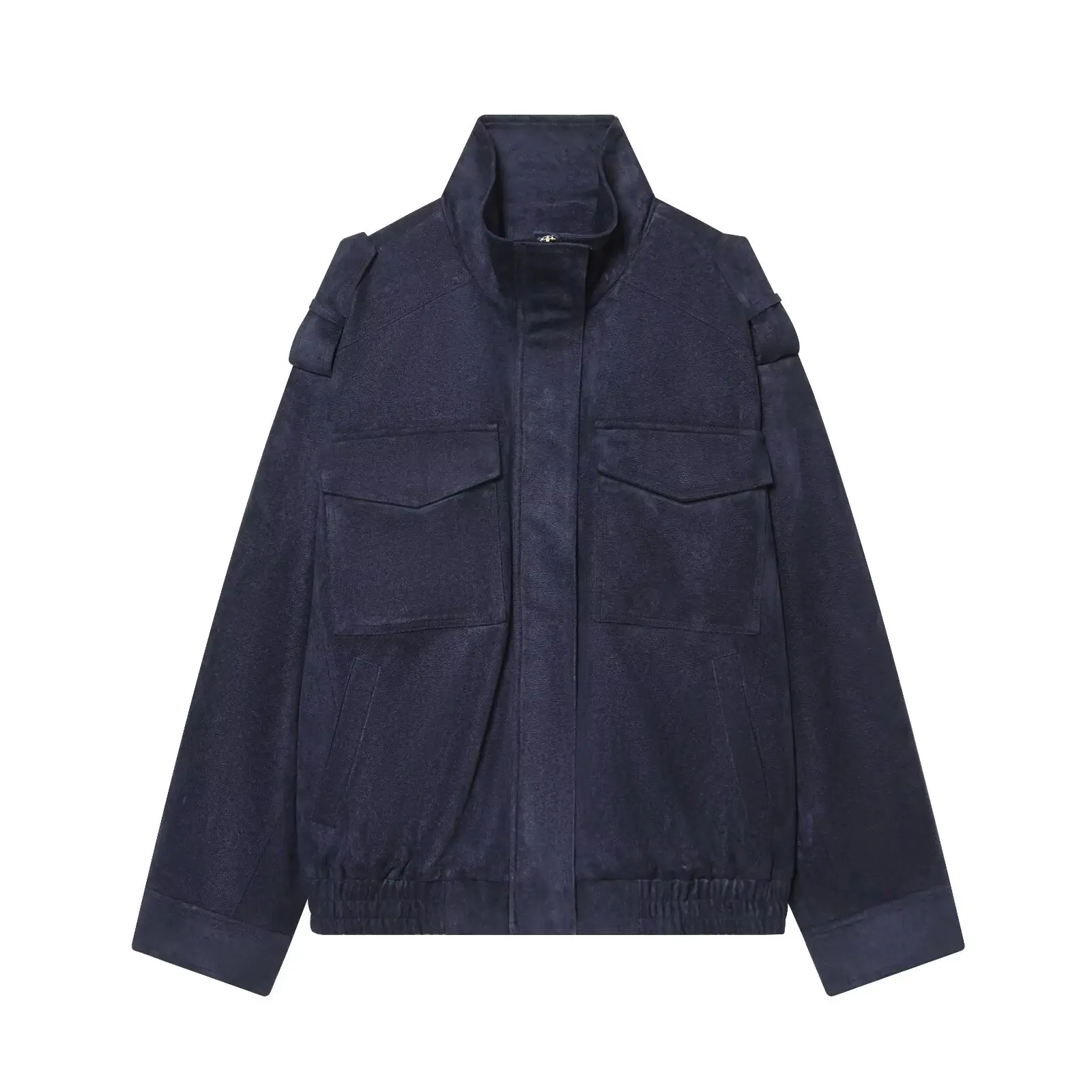 JNLEAOG Autumn New Faion Velvet Leather Jaet Women's All-Match Sle Polyester Long Sve Zipper Closure Casual Coat