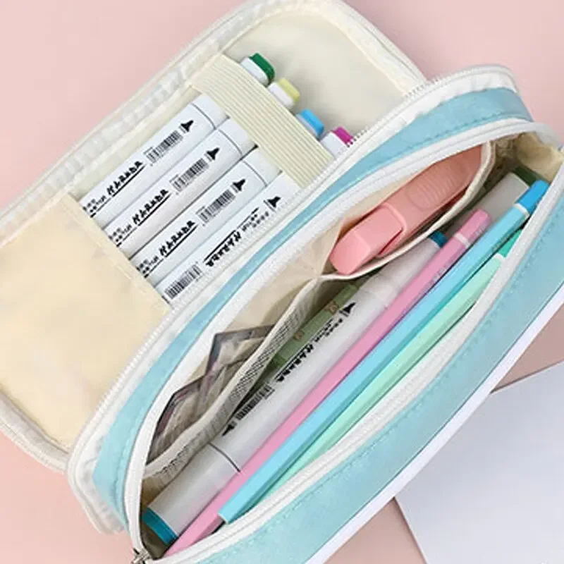 Zipper Pencil Cases 3 Layer Large Capacity Pencil Bag Pouch Holder Box for Student Stationery Organizer School Supplies