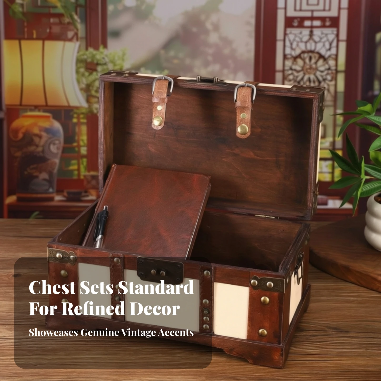 Storage Trunk Portable Storage Trunk with Latch Decorative Chest with Handles Multipurpose Box Leather for Decorators