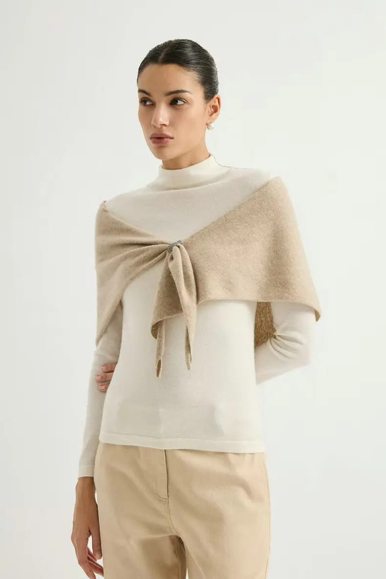 Women'S Pure Cashmere Triangular Shawl/Wrap (Fall/Winter 2026) – Sophisticated Solid-Color Knitted Shrug/Scarf