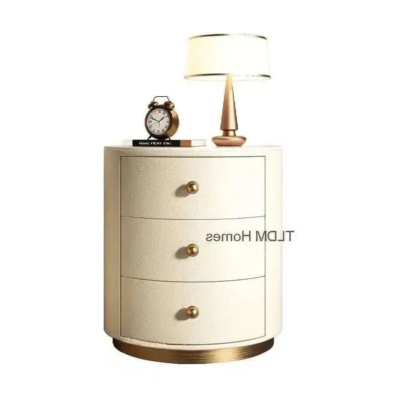 Wood Luxury Solid Bedside Tables High-end Leather Nightstands Round Design Bedroom Bedside Table Night Table Bedroom Furniture