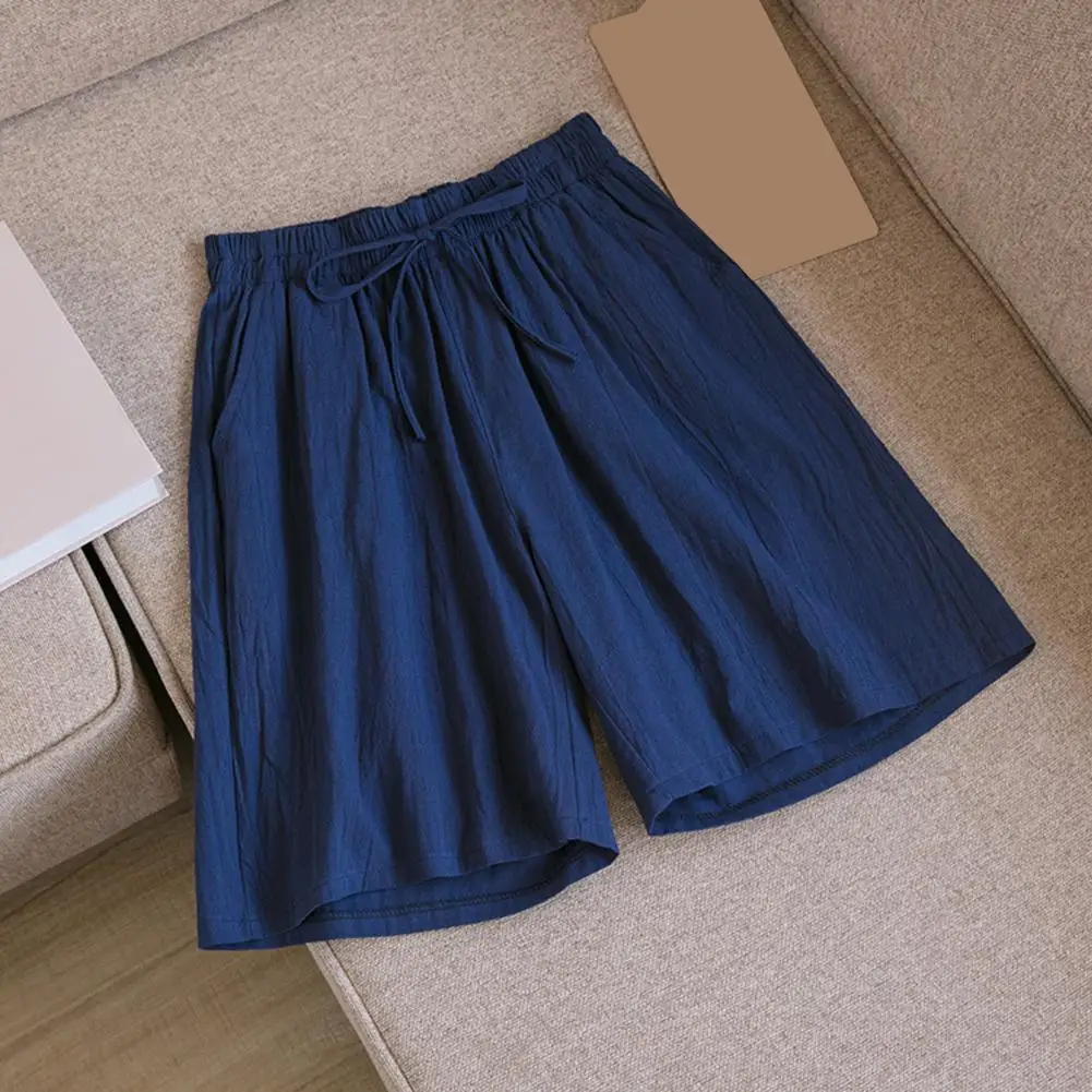 2025 Drawstring Shorts Korean style Summer Casual Shorts Elastic Waist Drawstring Shorts Solid Color Wide Leg Loose Short Pants