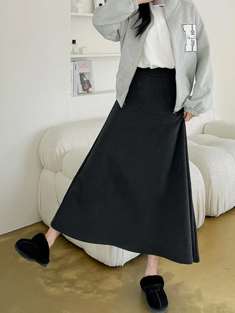 TIYIHAILEY-Women's Long Mid-Calf Thick A-line Skirts Fleece Warm Skirts With Pocket Winter New Custom Made Black Grey  XS-3XL
