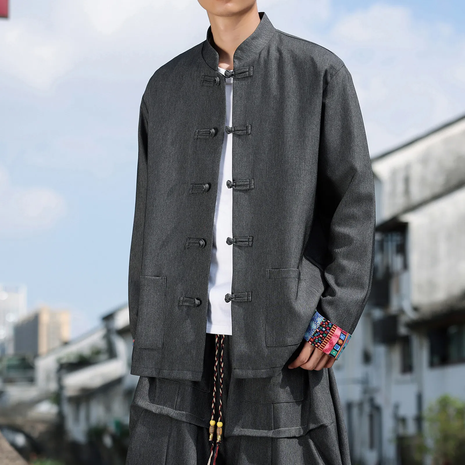 Jacket Men's Autumn Kung Fu Tang Suit Comfortable Outwear Chinese Styles Shirts Man's Tai Chi Traditional Hanfu Long Sleeve Coat