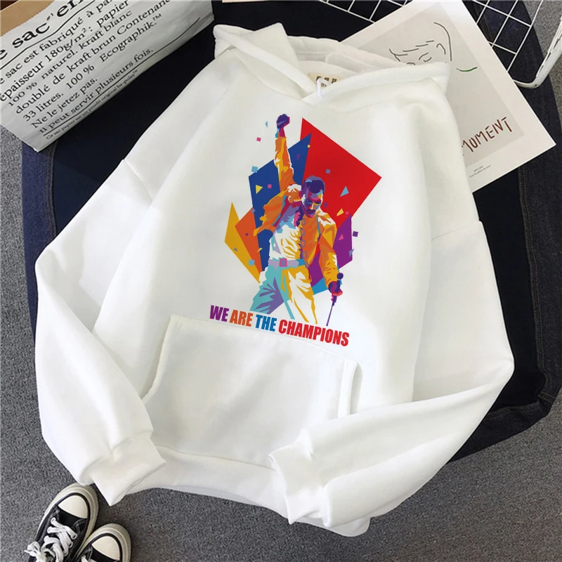 Freddie Mercury Hoodie Frauen Kawaii Königin Band Cartoon Grafik Sweatshirt Langarm Pullover Harajuku Casual Streetwear Weibliche