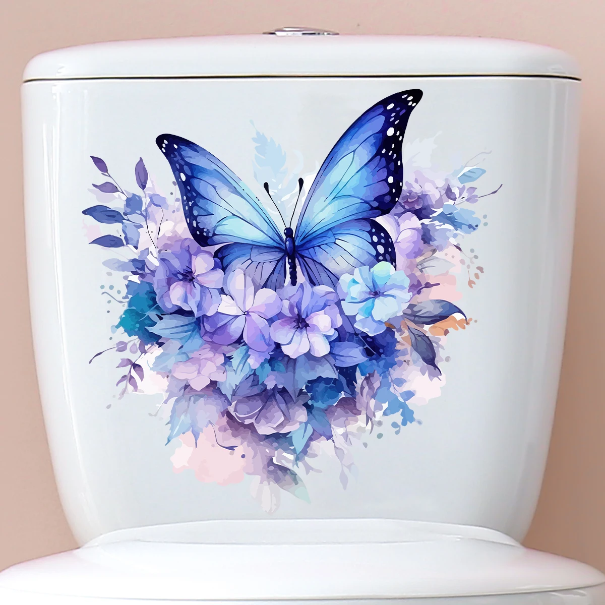 Wasserfarbene blaue Schmetterlings-Blumen-Wandaufkleber, ästhetische florale Abziehbilder, abnehmbare romantische Dekoration für das Wohnzimmer.