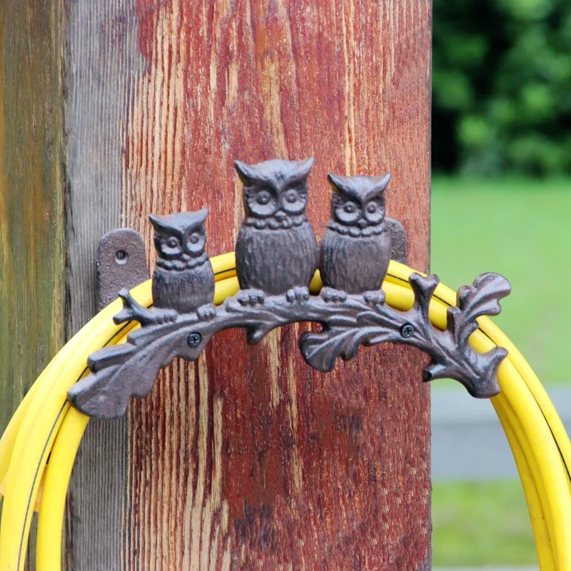 Cast Iron Three Owls Hose Hoder Vintage Rustic For Home Outdoor Garden Decoration Wall Mounted Water Pipe Storage Rack Shelf