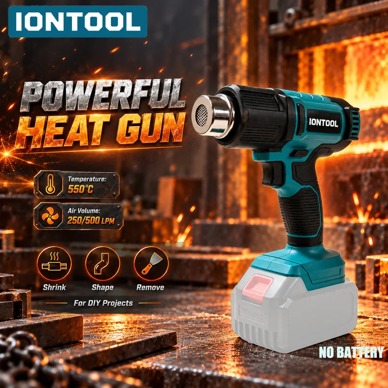 IONTOOL 550℃ Compact Dual-Speed Cordless Heat Gun for Paint Stripping and Adhesive Removal Home Use Tool Bare Unit