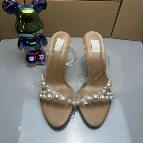 Fashion Women Sandals New Product Pearl Embedding Plastic High Heel Sandals Slippers