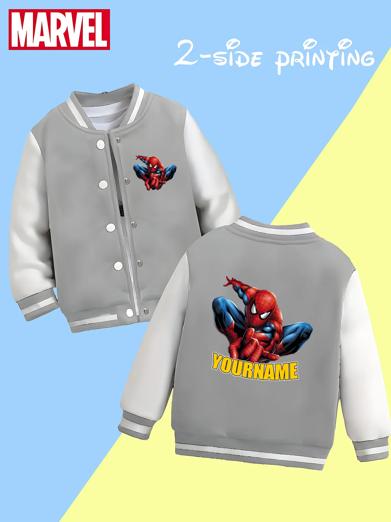MINISO Marvel Boys Baseball Jacket - Spider-Man classic squatting print, restore the hero's true nature, Marvel fan events, pare