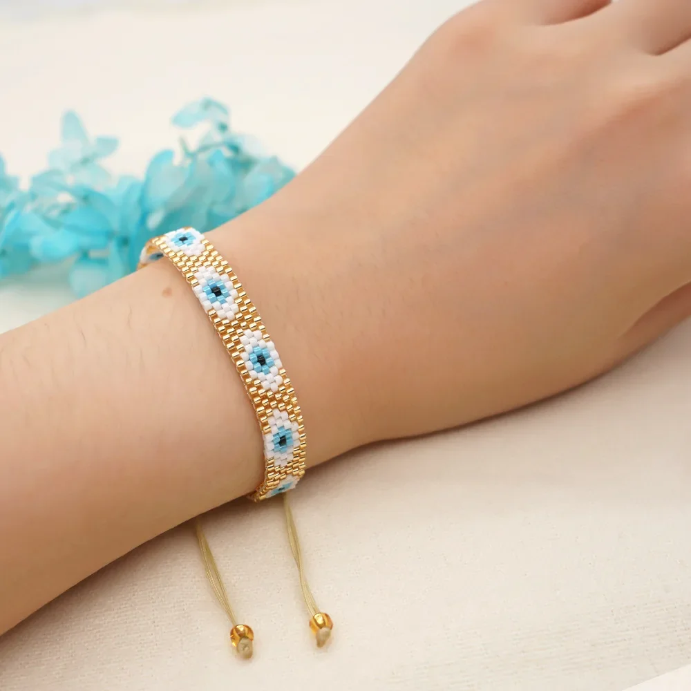 Beaded Bracelet  Hand woven  Simplicity  personality  Blue eyes  fashion  Bohemia  Adjustable  Unisex  Rice Ball Bracelet