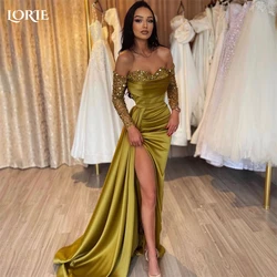 LORIE-vestidos de noche con purpurina verde bosque, sirena brillante con escote en forma de corazón y hombros descubiertos, vestido de fiesta Sexy con pliegues y abertura, personalizado