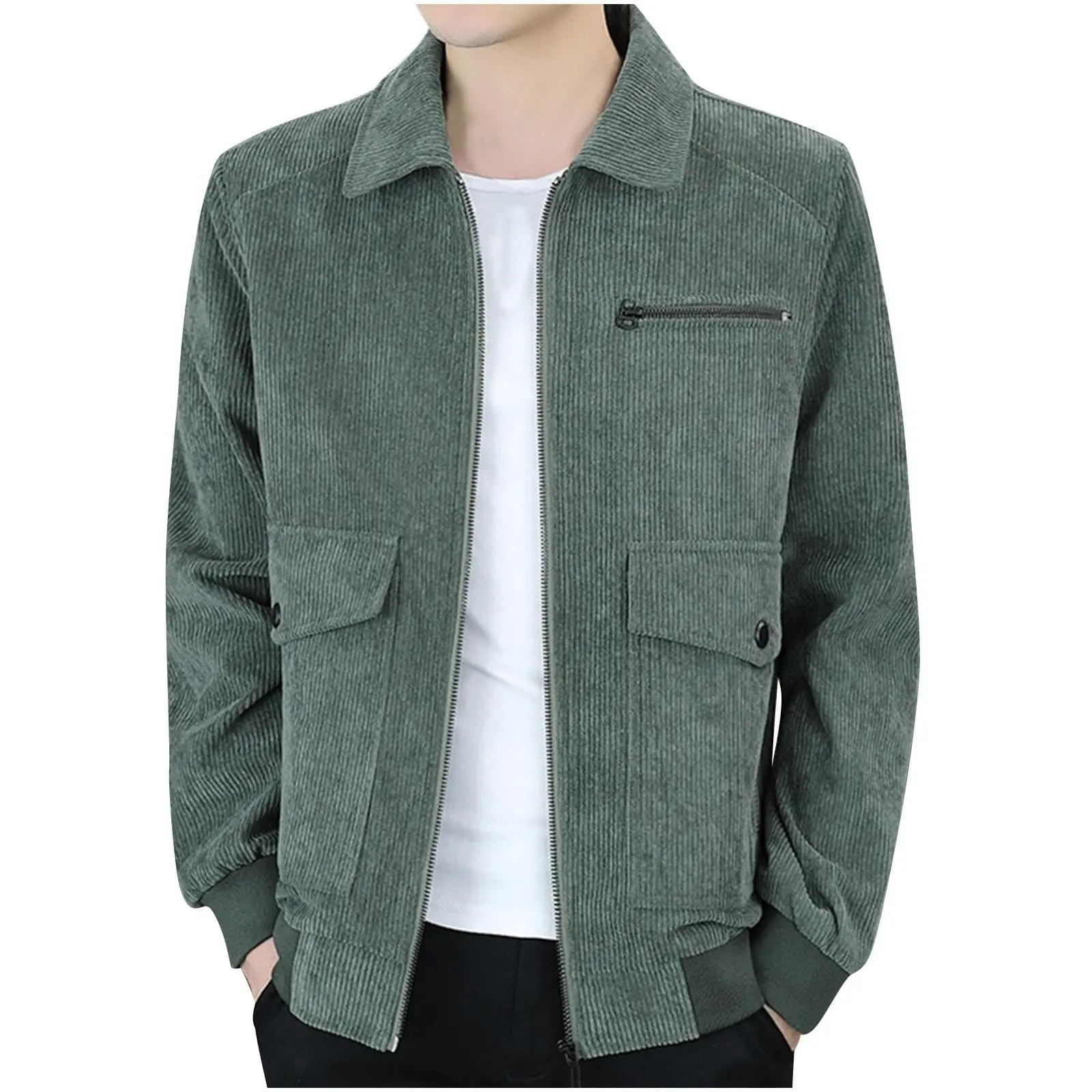 

Autumn Mens Fashion Corduroy Solid Outwear Military Casual Jacket Coat Male Lapel Clothing Spring Men Slim Thin Jacket Coat