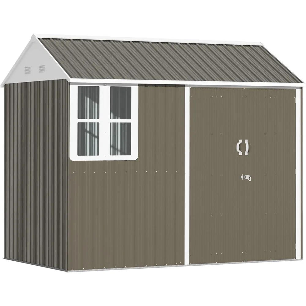 8 'x 6' outdoor storage shed, garden shed with windows and double locking doors,outdoor tool shed storage room with sloping roof