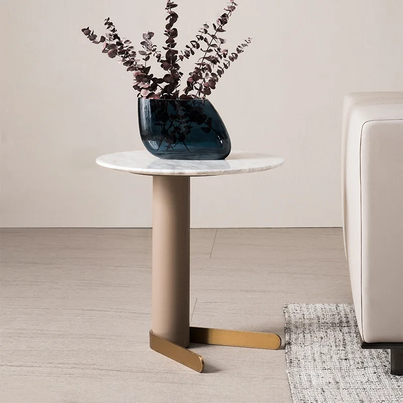 CX minimalist marble edge several saddle leather, round sofa side table modern