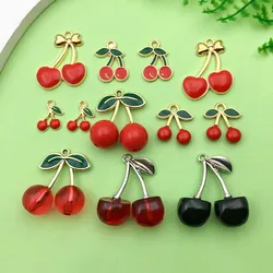 10/12pcs Enamel Red Cherry Design Charms Alloy Fruit Pendants For DIY Bracelets Necklaces Jewelry Making Accessories