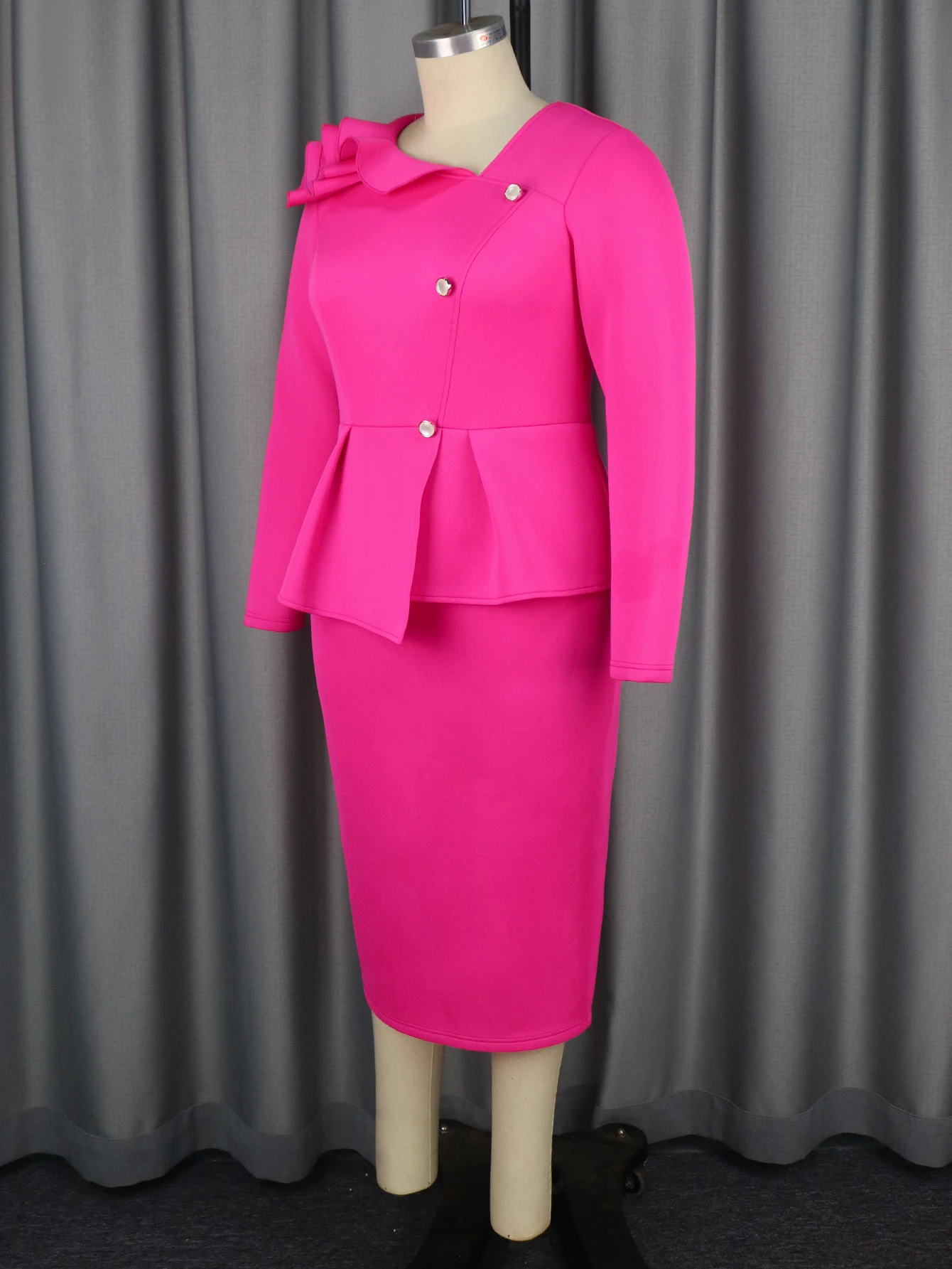 AOMEI-vestido de fiesta fucsia con volantes para mujer, cuello Irregular, manga larga, botones, elegante, Delgado, Formal, graduación, cumpleaños, talla grande