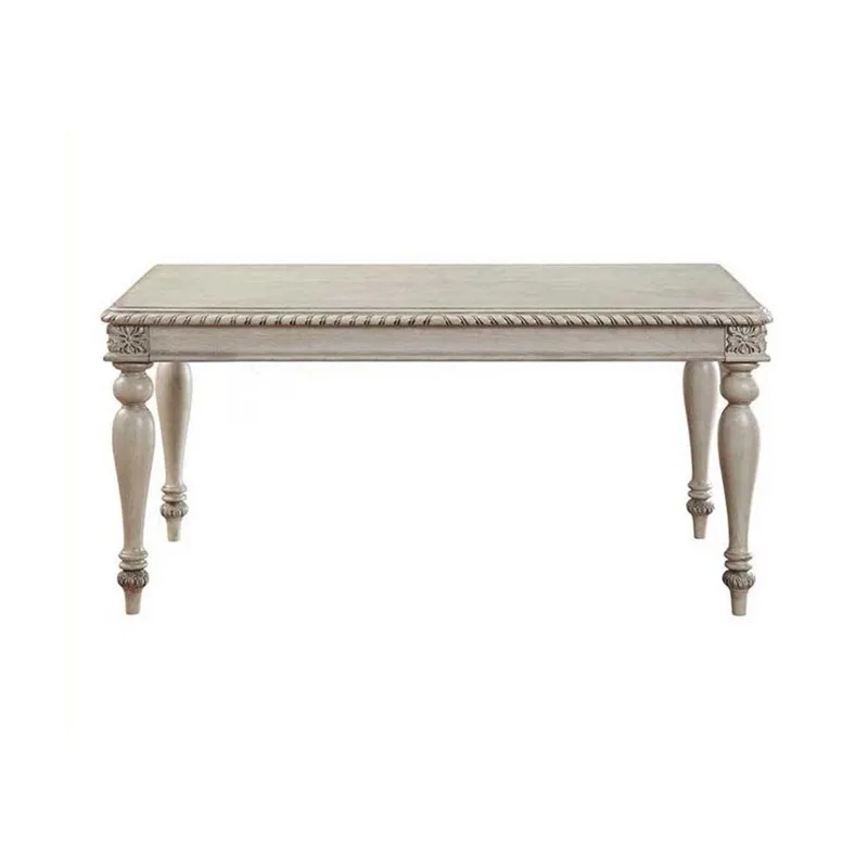 

American retro white old solid wood dining table, carved long dining table, dining table and chair combination model room