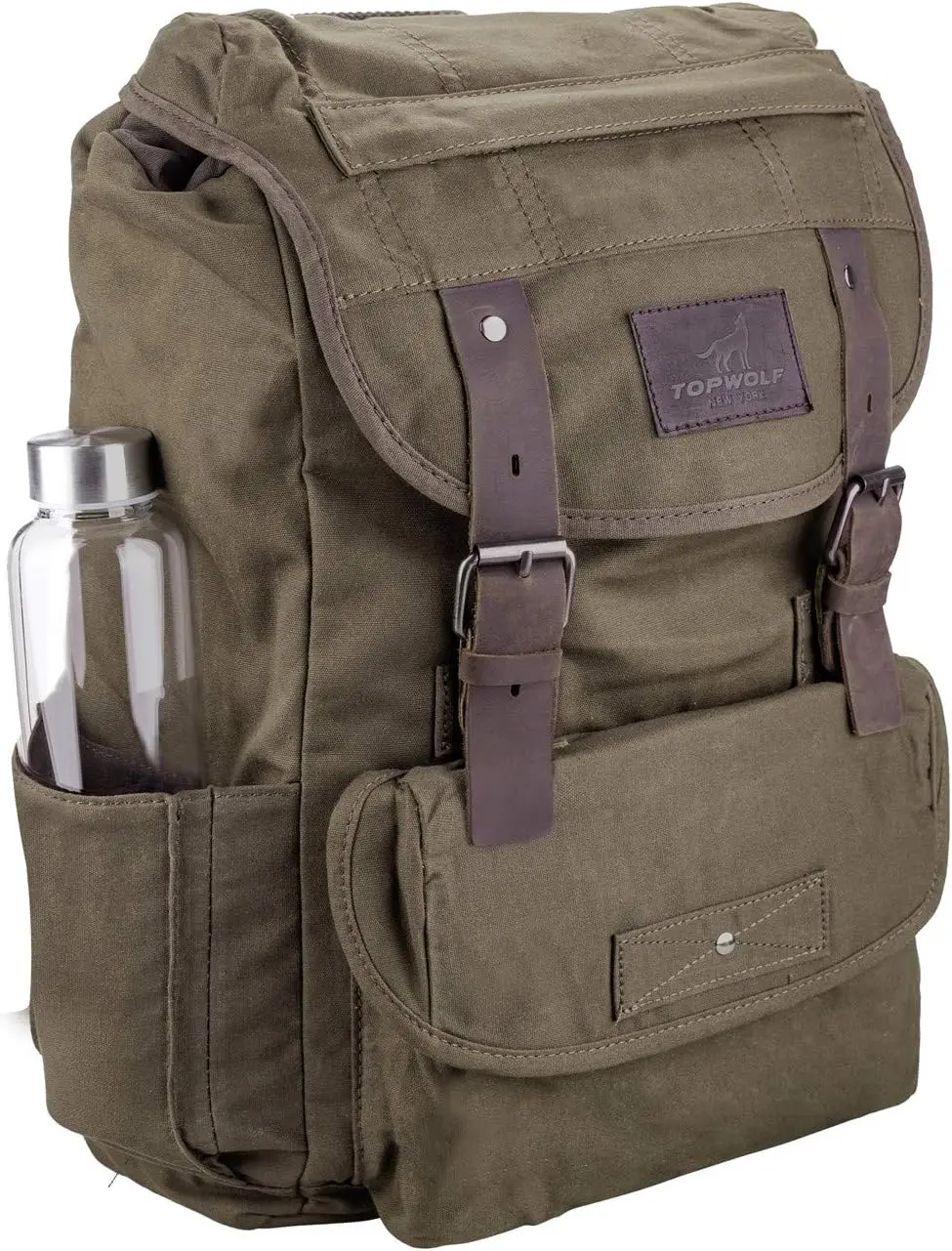 

Водонепроницаемый вощеный холщовый рюкзак для мужчин, дорожный рюкзак с отделкой из кожи (зеленый), один размер