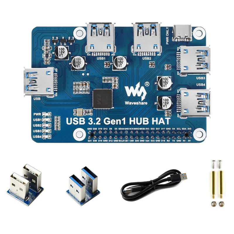 Placa de expansão Waveshare para Raspberry Pi, USB 3.2, Gen1, HUB, HAT, 4 B, 3 B +, 3 B, 2B, Zero Zero Zero, 2 W, Zero WH, plug and Play