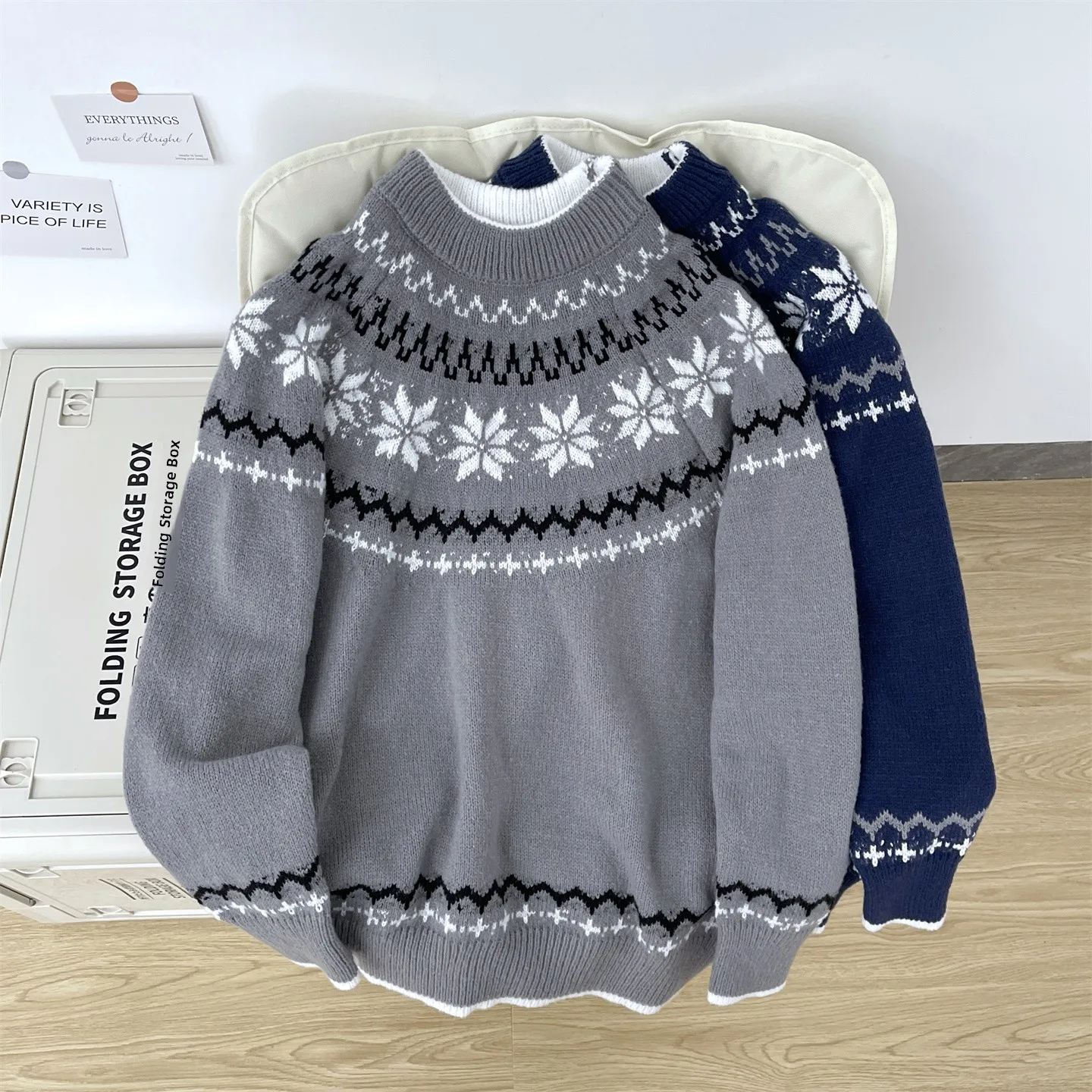 

Мужской вязаный свитер в стиле ретро Fair Isle, свободного кроя, повседневный, для ношения под одеждой, с круглым вырезом, вязаный джемпер