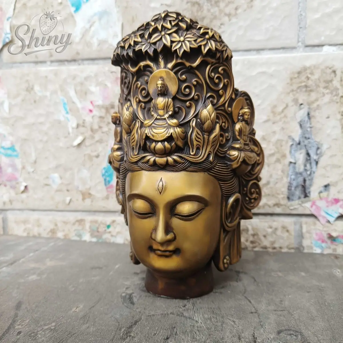 Buddha Head Bronze Statue Brass Avalokitesvara Bodhisattva Head Sculpture Temple Offered Ornament Home Decoration Crafts