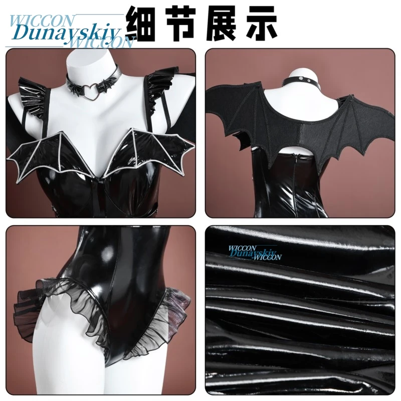 Jirai Kei Japanese Style PU Leather Bodysuit Cool Bunny Girl Cosplay Outfit Full Uniform Set for Halloween Christmas Parties