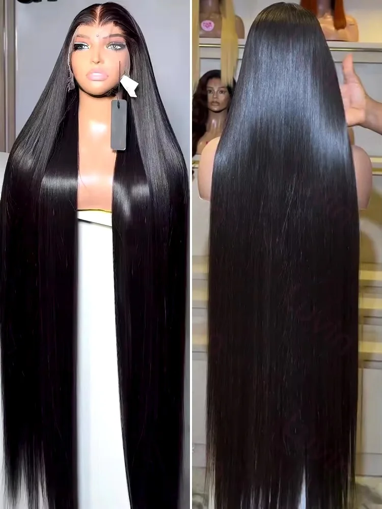 

40-дюймовые черные прямые парики из натуральных волос, 13x6 HD кружевной фронтальный парик с предварительно выщипанными прядями, плотность 250%, 13x4 кружевной фронтальный парик из прямых натуральных волос