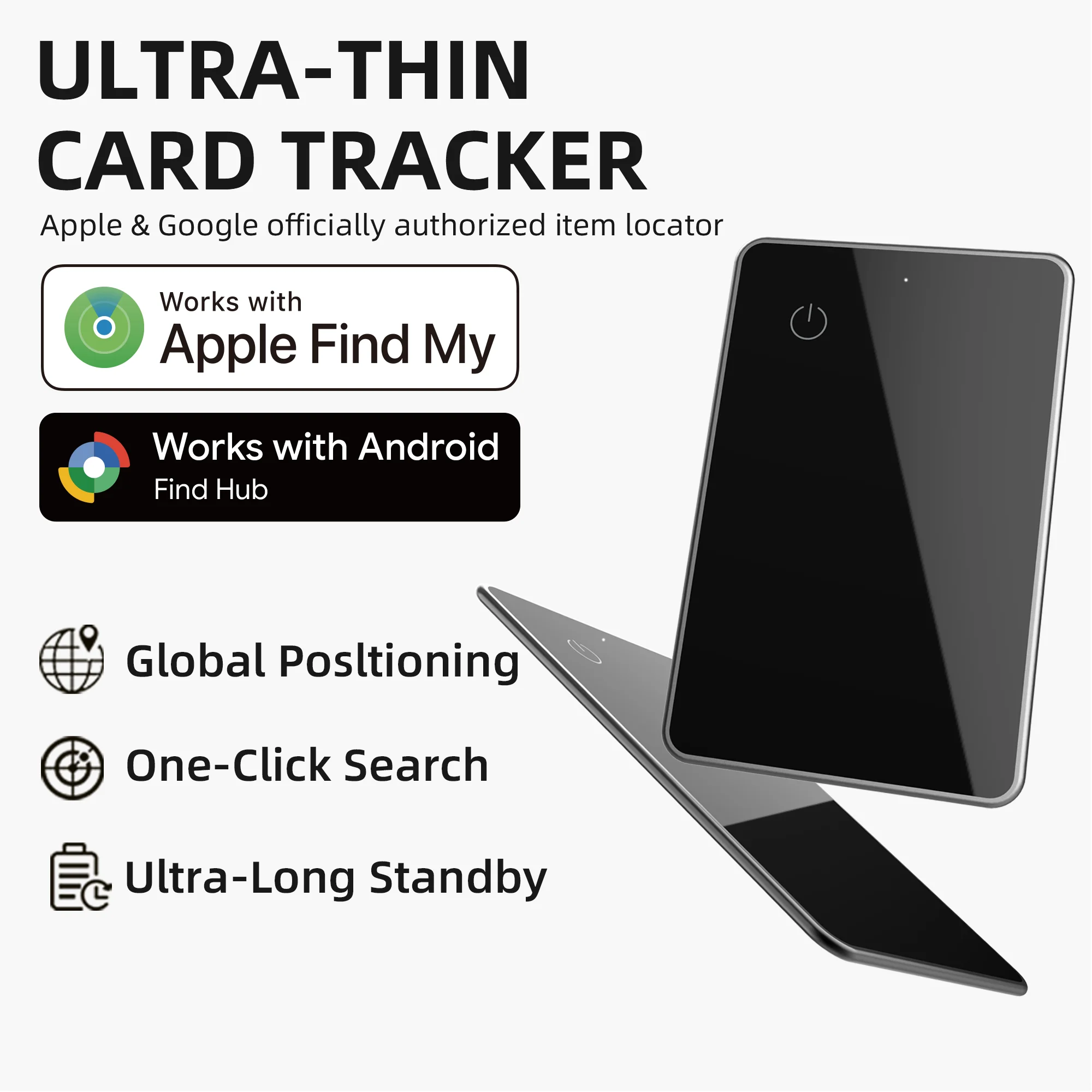 Smart Ultra Thin Wallet Tracker Card for Apple or Android Dual System Key Luggage Locator Tag Works with Google Find My Device