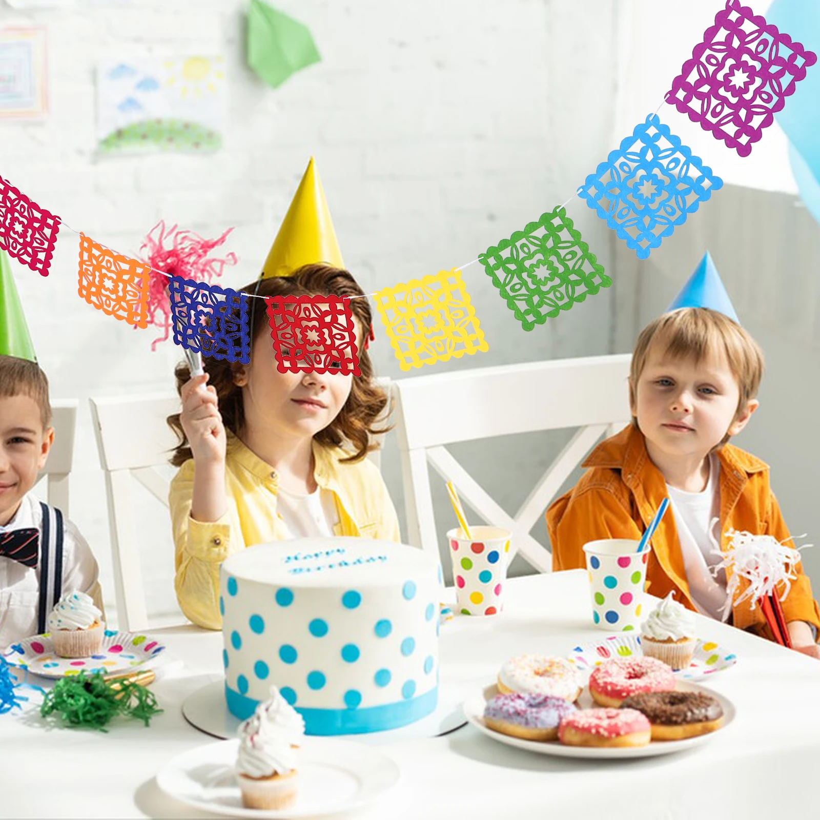 

Mexican Fiesta Party Banner Felt Nonwoven Fabric Pennants for Carnival Day of The Dead Square Triangle Flags Mexican Banner