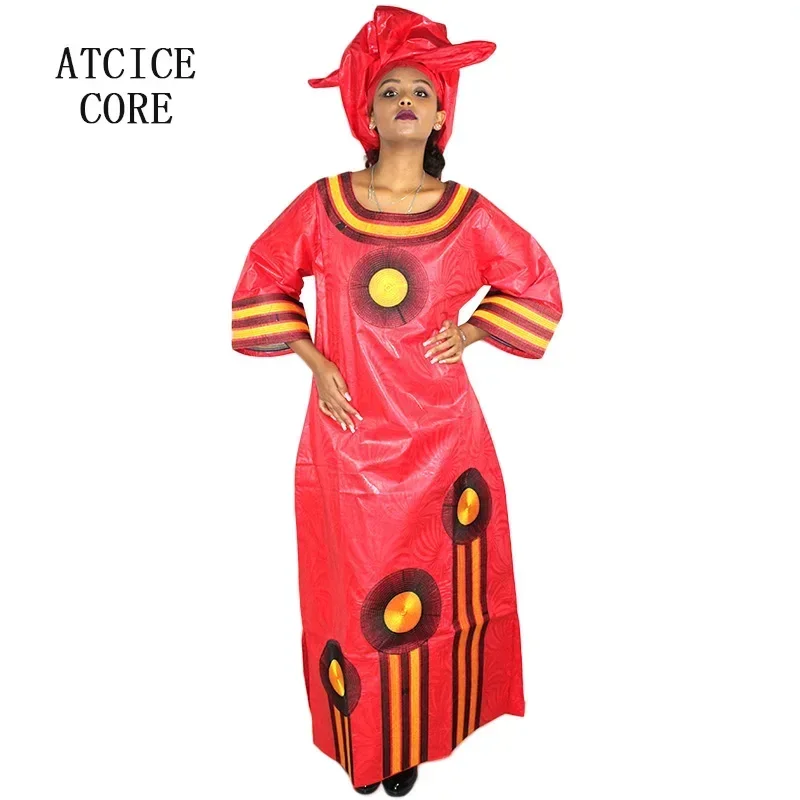 African Dresses For Lady Bazin Riche Embroidery Design Big Size Long Dress With Scarf