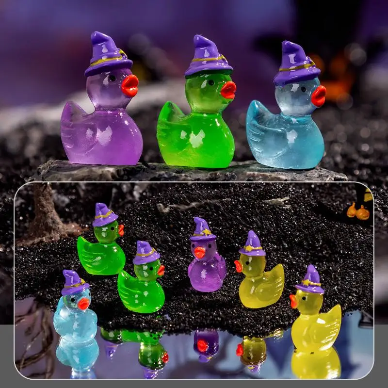 Mini-Leucht-Entenfiguren mit Zauberhut, niedliche leuchtende Miniaturen für die Dekoration von Schreibtisch, Schlafzimmer und Regal. – Detail 5