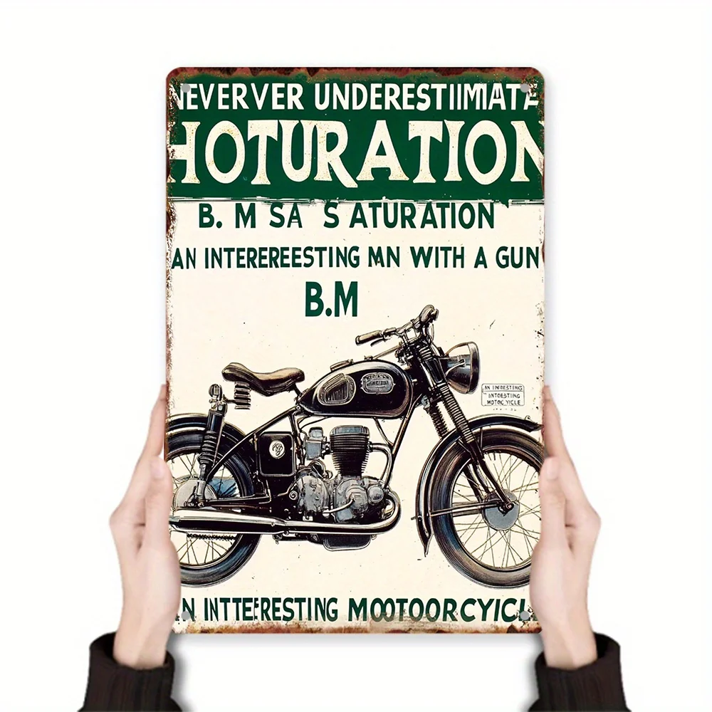 Vintage Motorcycle Tin Metal Wall Art - Never Underestimate Hoturation B.M.S. Atruration Rustic Iron Decor for Home, Garden