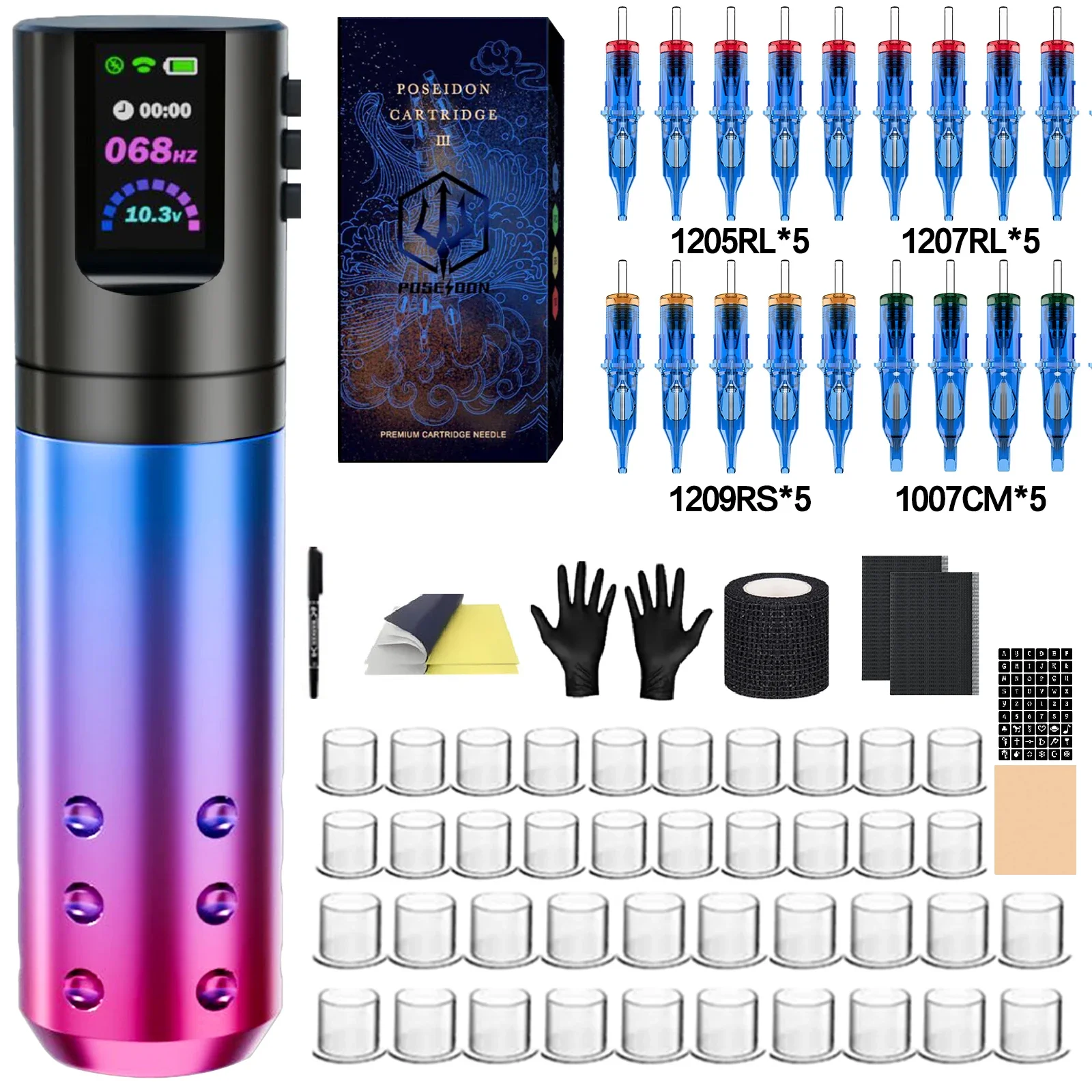 Tattoo Kit POSEIDON Neue Gradienten Tattoo Stift Kit Für Permanent Make-Up Tattoo Maschine Kit Drahtlose Tattoo Netzteil Tattoo Kit